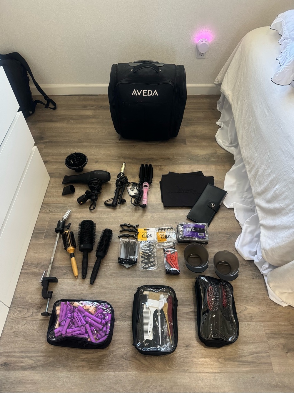 AVEDA Black Professional Styling Bag with Tools, Accessories and NEW MANNEQUINS